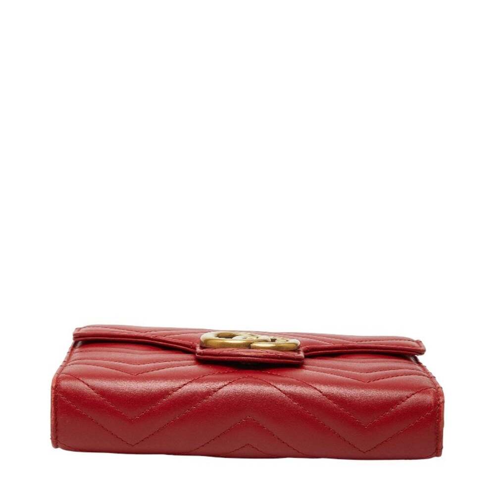 GUCCI Red Leather GG Marmont Shoulder Bag - Picture 3 of 8
